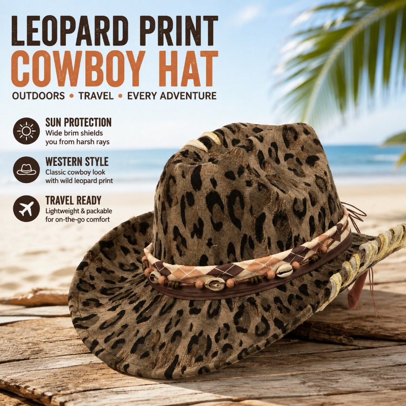 Cowboy Hat Straw - Kapelusz kowbojski w panterkę, kapelusz przeciwsłoneczny
