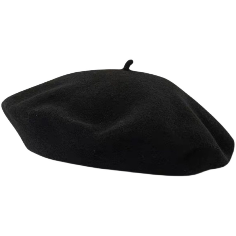 Beret French Wool - Damski klasyczny wełniany beret, jednokolorowy, w